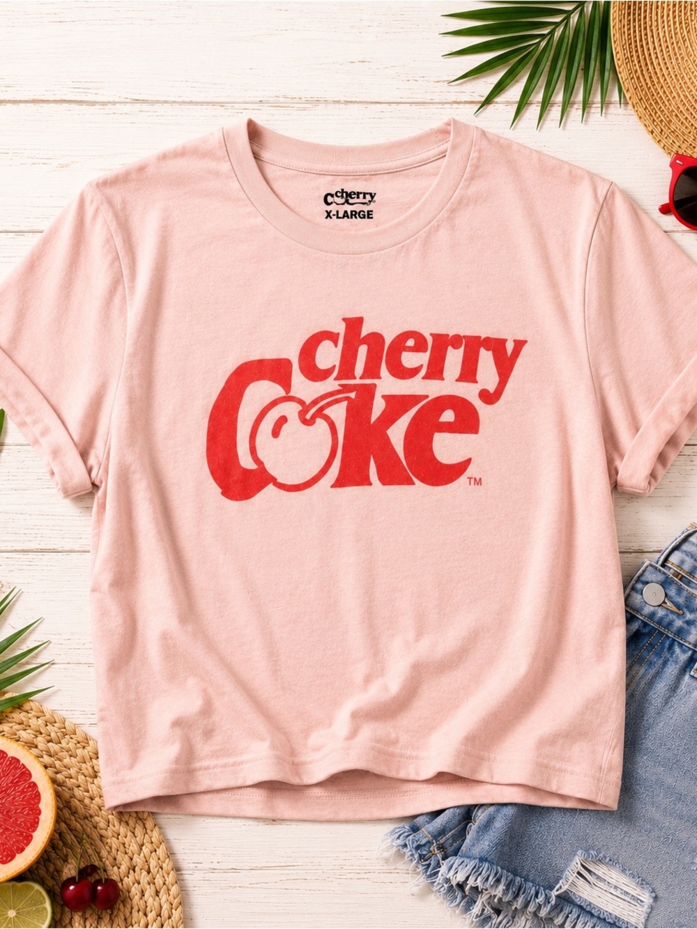 Cherry Coke Graphic Tee in Light Pink